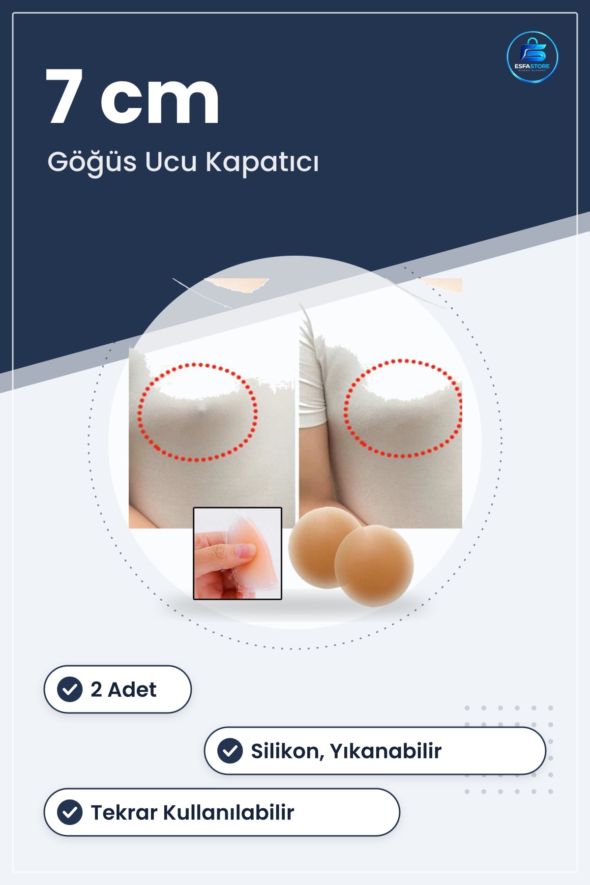 Silikon Göğüs Ucu Kapatıcı Nipple Pad 7 cm 2 Adet Yıkanabilir Tekrar Kullanılabilir Gizleyici Bant