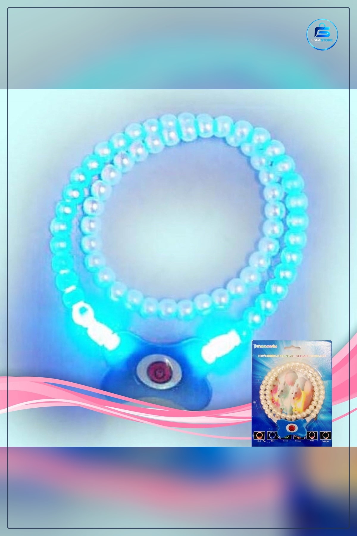 LED Işıklı Kedi Köpek Kolyesi Mavi Neon Gece Emniyet Gezdirme 18,5 cm Evcil Hayvan Boyun Tasması