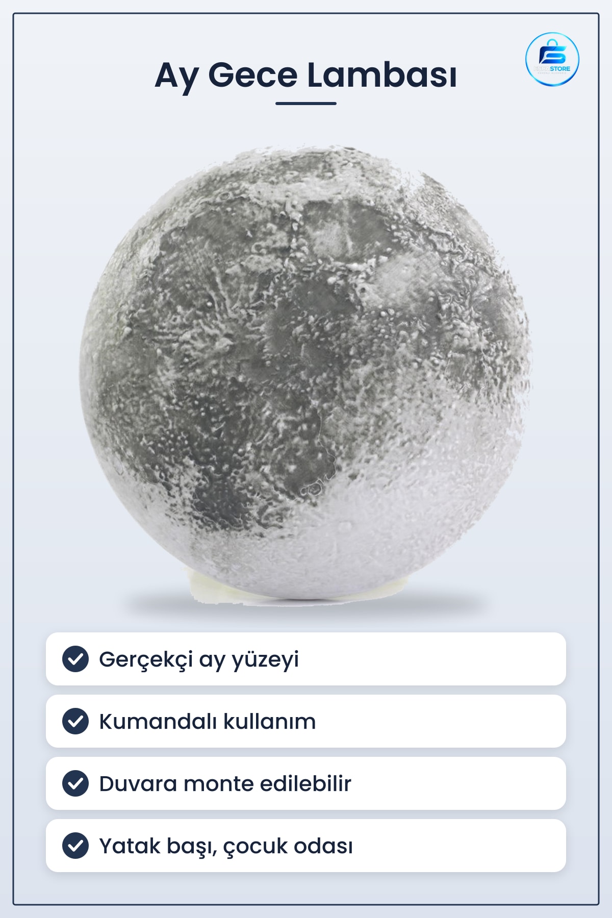 Dekoratif Ay Gece Lambası Kumandalı Başucu Çocuk Odası Duvar Aydınlatması Gerçekçi Görünümlü