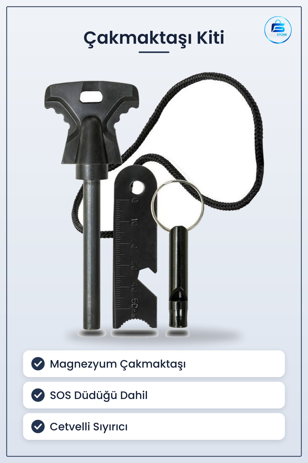 Acil Durum Magnezyum Çakmaktaşı Ateş Başlatıcı Kiti Düdük Hayatta Kalma Kamp Çakmağı Kullanışlı