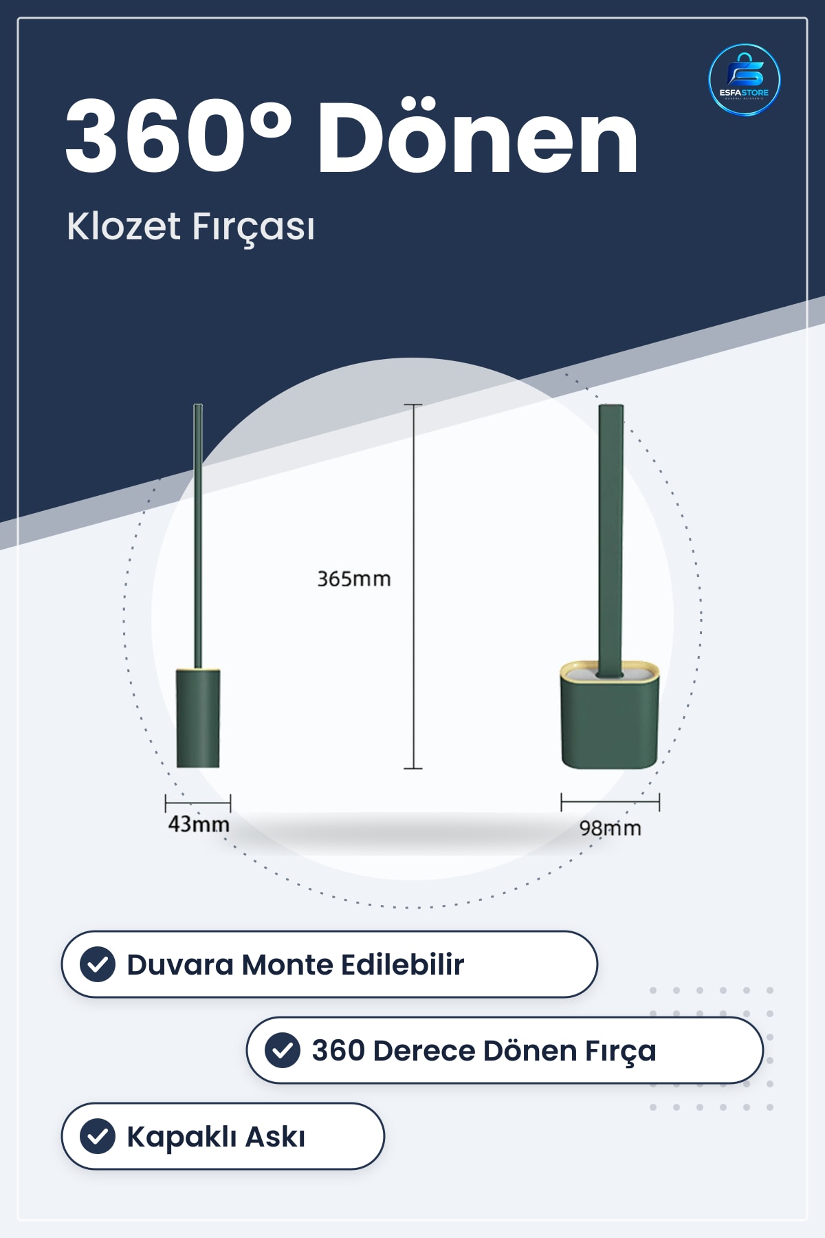 Tuvalet Fırçası Silikon Başlıklı Duvara Monte Edilebilir Kapaklı Askılı Klozet Temizleme Pratik