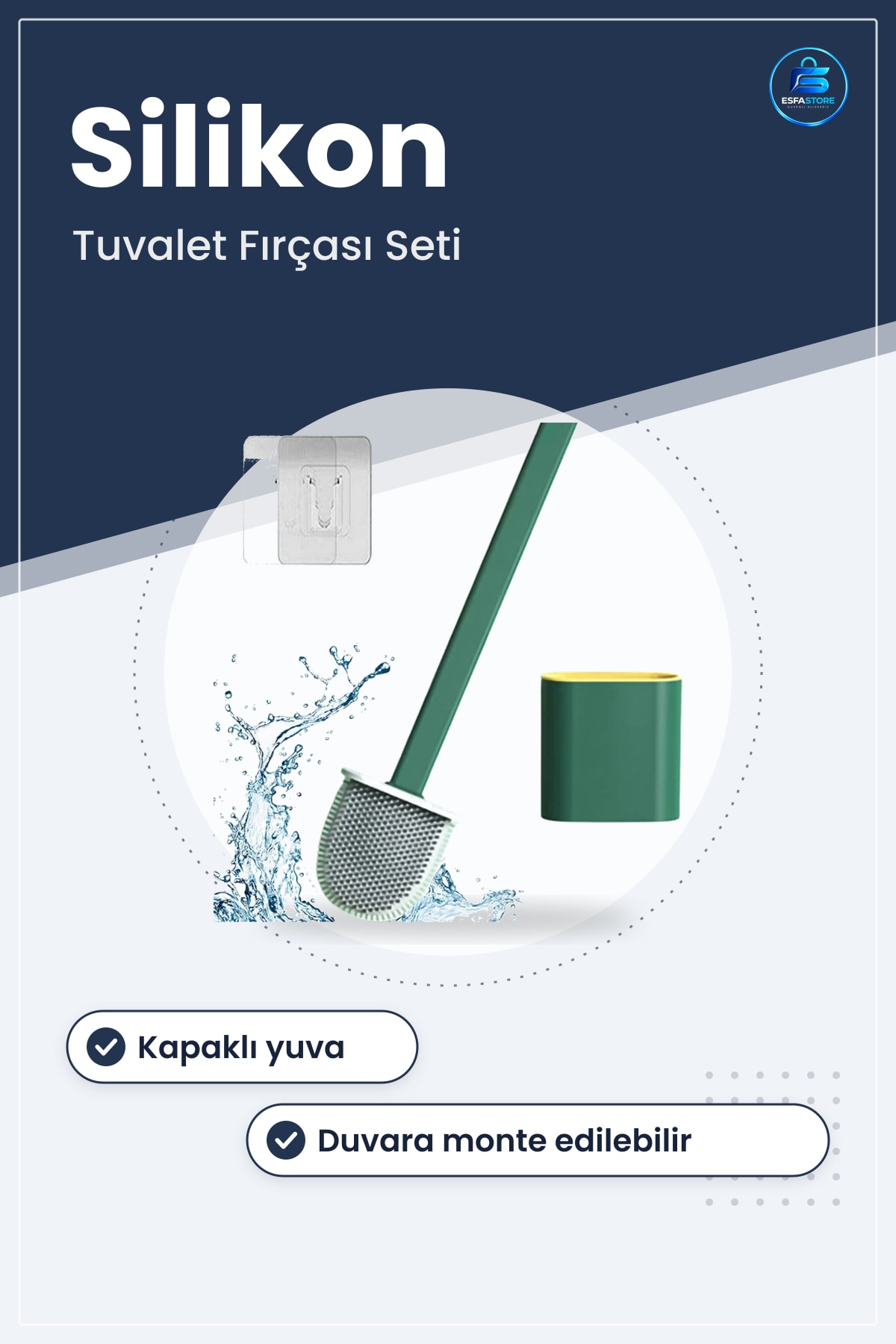 Silikon Başlıklı Tuvalet Fırçası Seti Duvara Monte Kapaklı Askılı Klozet Yumuşak Derece Esnek