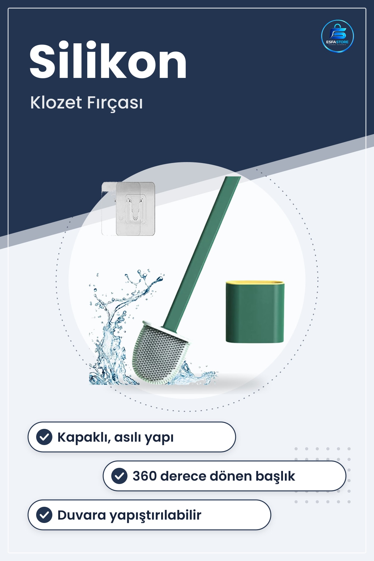 Silikon Başlıklı Tuvalet Fırçası Seti Kapaklı Duvara Monte Edilebilir Askılı Klozet Aksesuarı