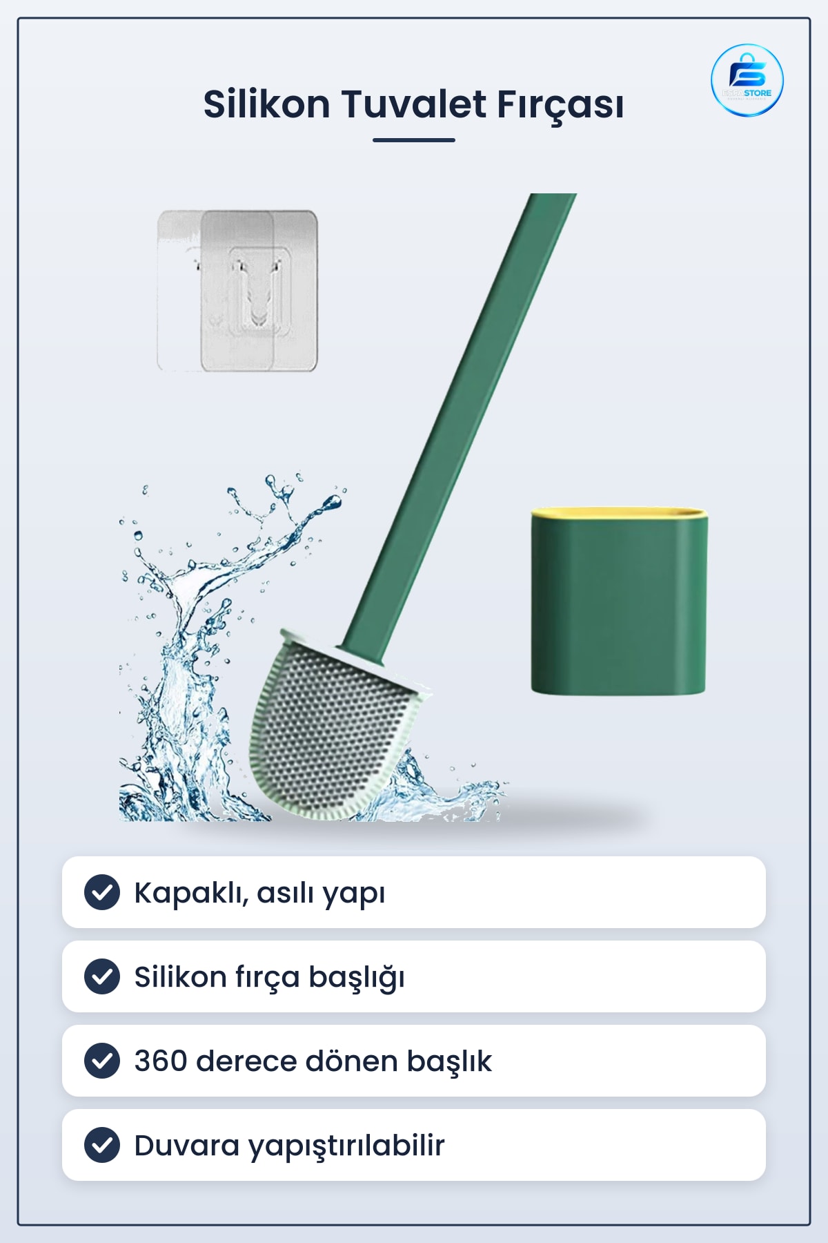 Silikon Başlıklı Tuvalet Fırçası Seti Kapaklı Duvara Monte Edilebilir Askılı Klozet Aksesuarı