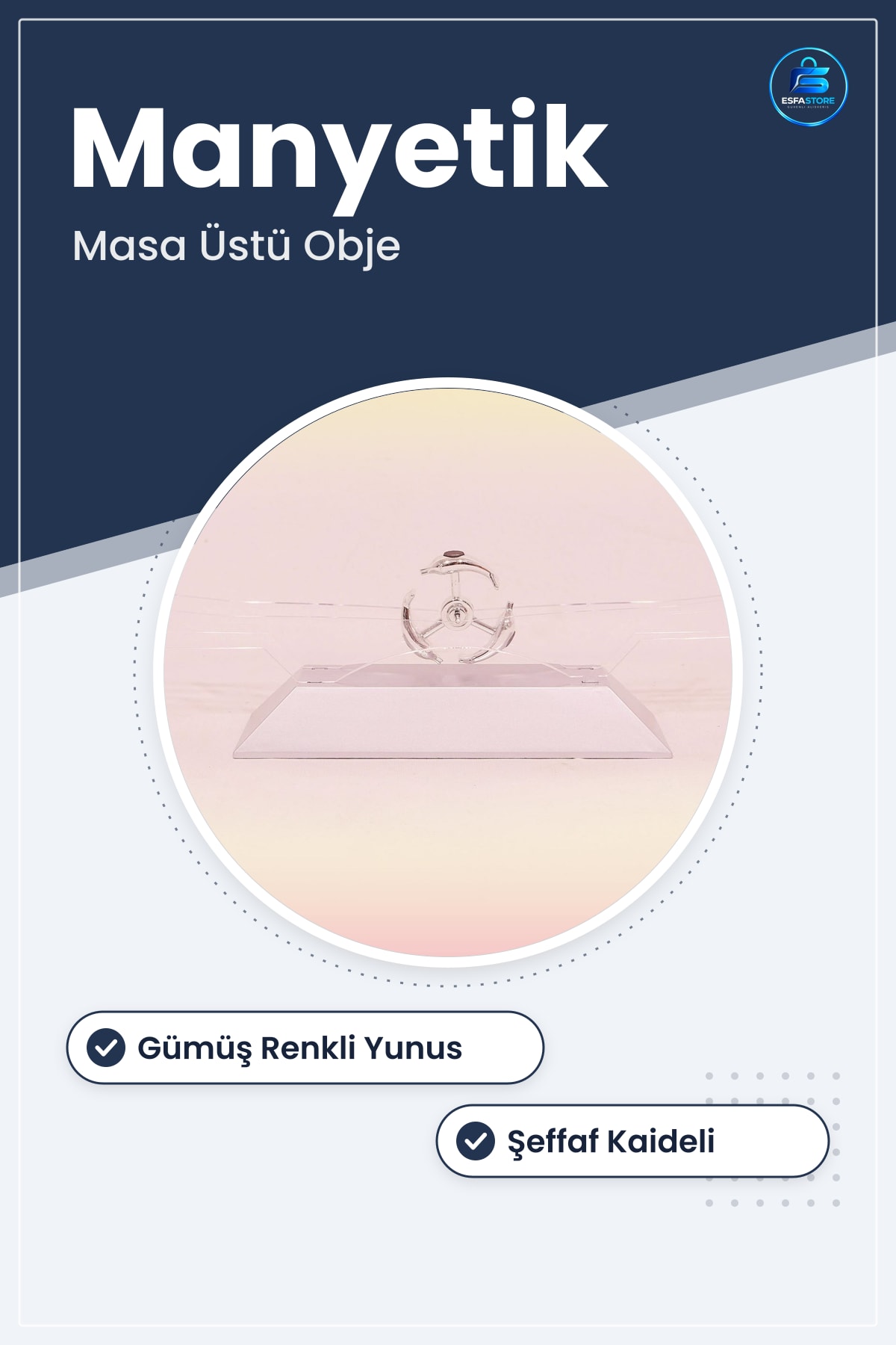 Masa Üstü Kinetik Obje Manyetik Orbital Dönen Yunuslar Dekoratif Süs Eşyası 4 Adet Kalem Pil