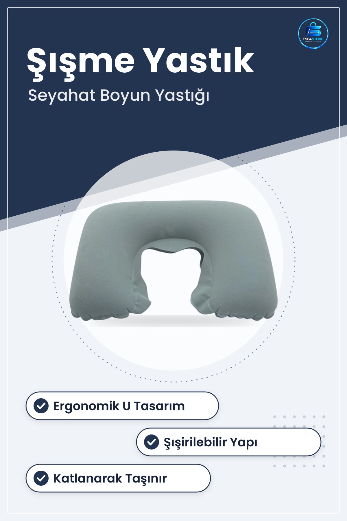 Şişme Seyahat Boyun Yastığı Ergonomik Ortopedik Uyku Yardımcısı 43 x 275 cm Yolculuk