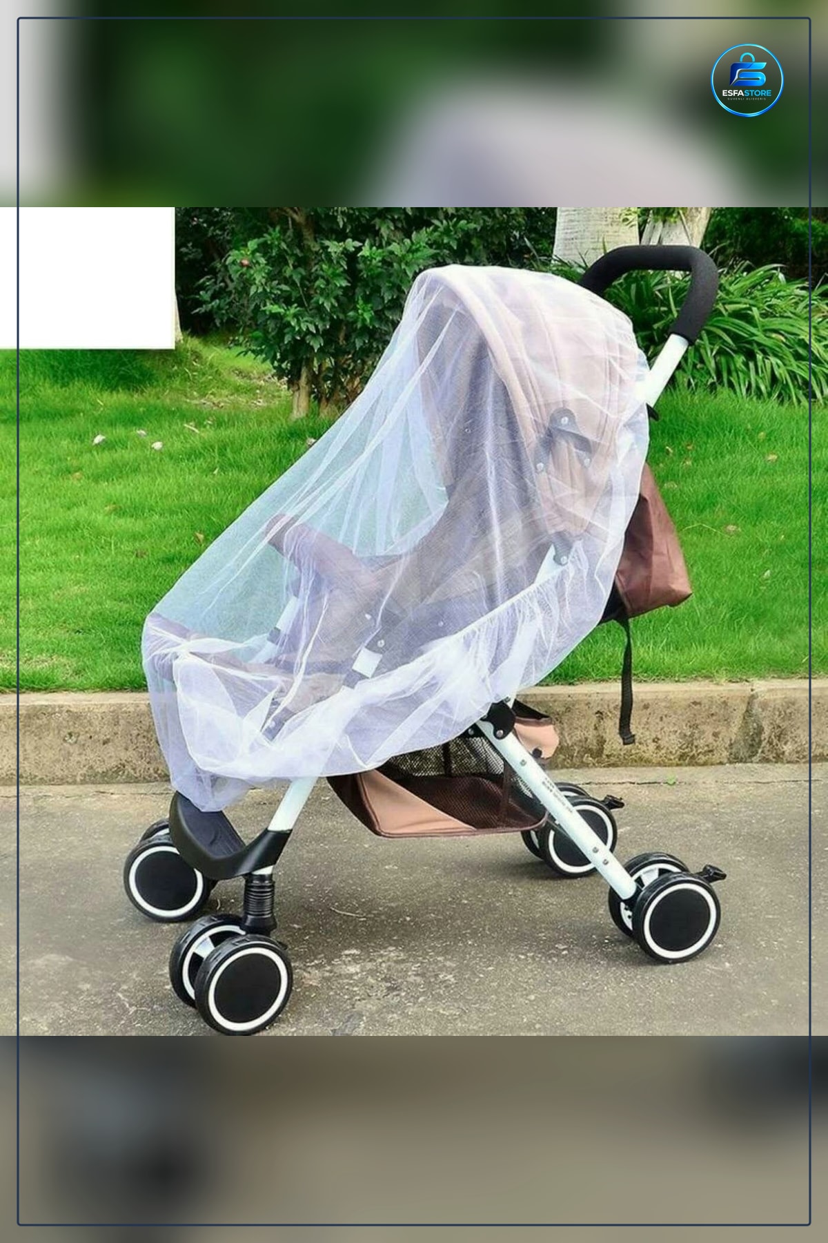Bebek Arabası Puset Sinek Koruyucu Sineklik Örtü 120x120x1 cm Beyaz Elastik Kenarlı File