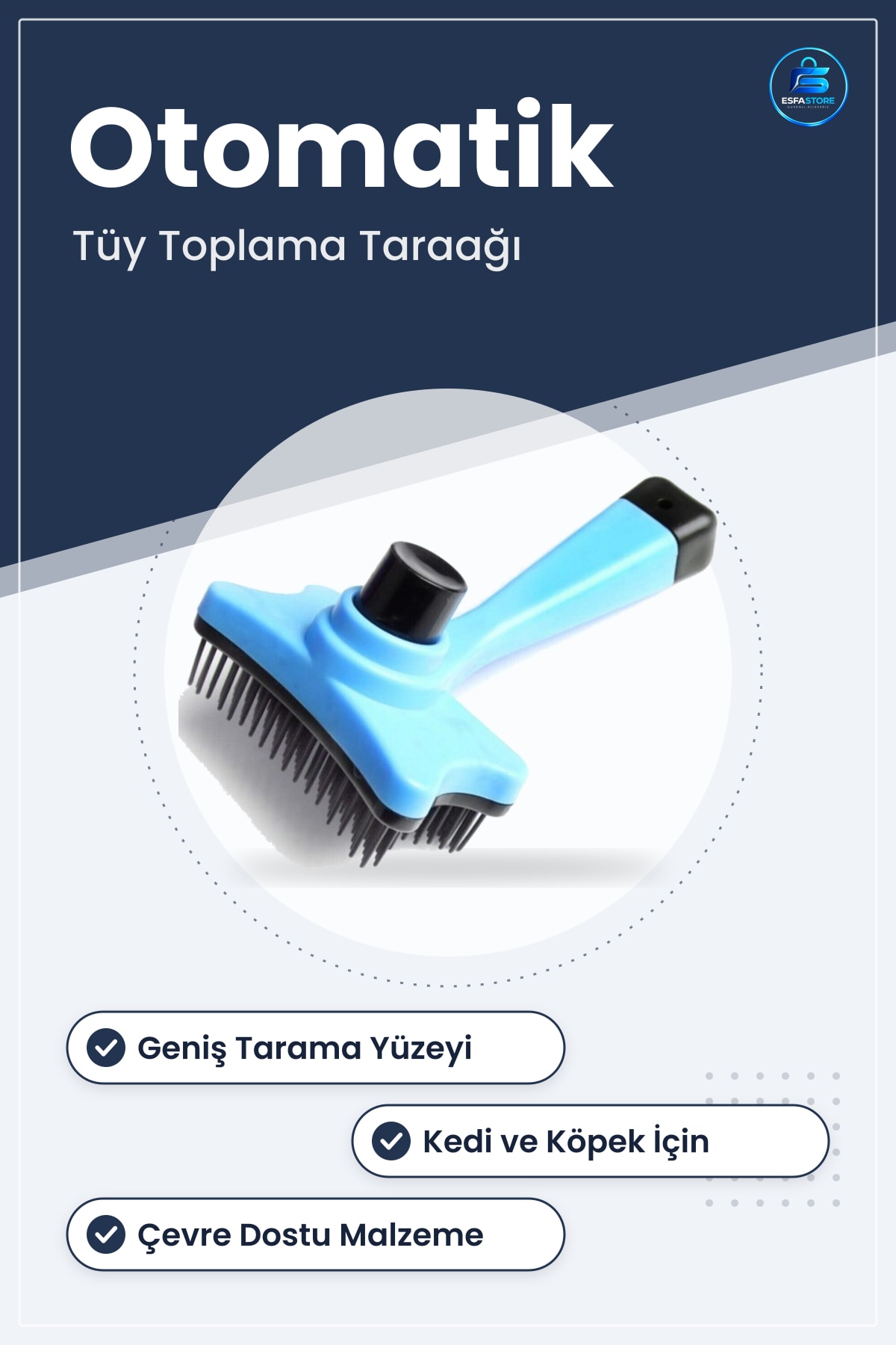 Kedi Köpek Tüy Toplayıcı Otomatik Tuşlu Pet Tarak Kaşıma Fırçası Dökülen Kılları Temizleyici