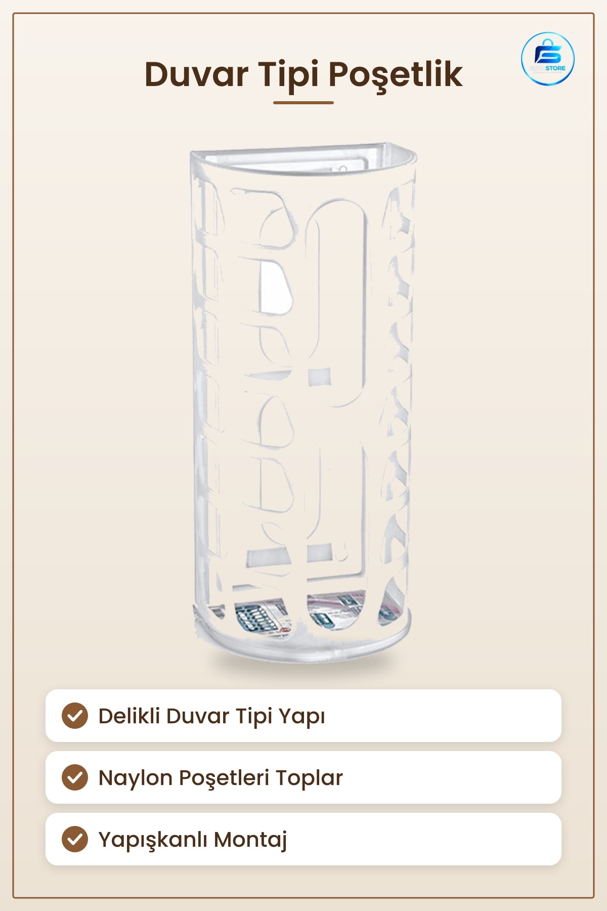 Poşetlik Mutfak Naylon Düzenleyici Duvar Tipi Plastik Sepet Kutusu Pratik Saklama Aparatı Dayanıklı