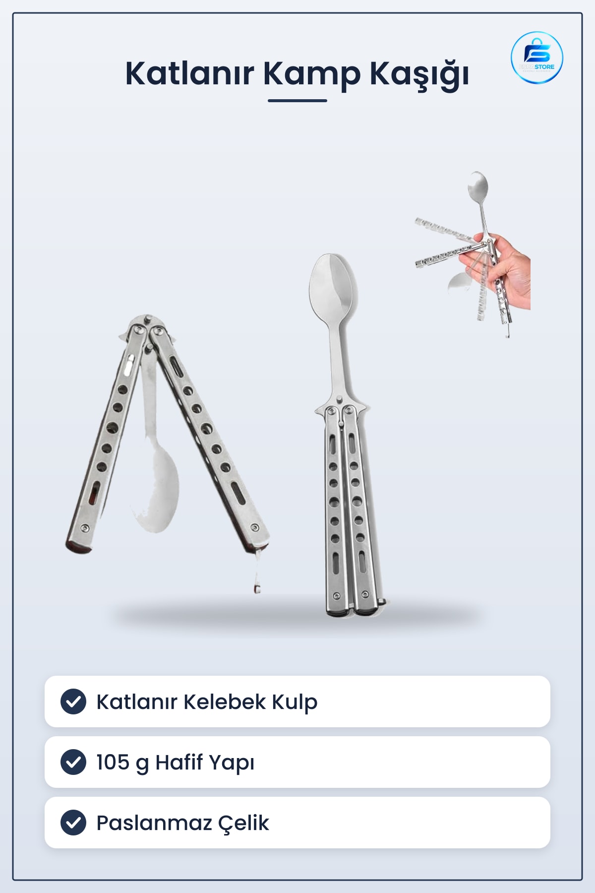 Paslanmaz Çelik Katlanır Kamp Yemek Kaşığı Outdoor Hafif Dayanıklı Pratik Kullanım Hediyelik