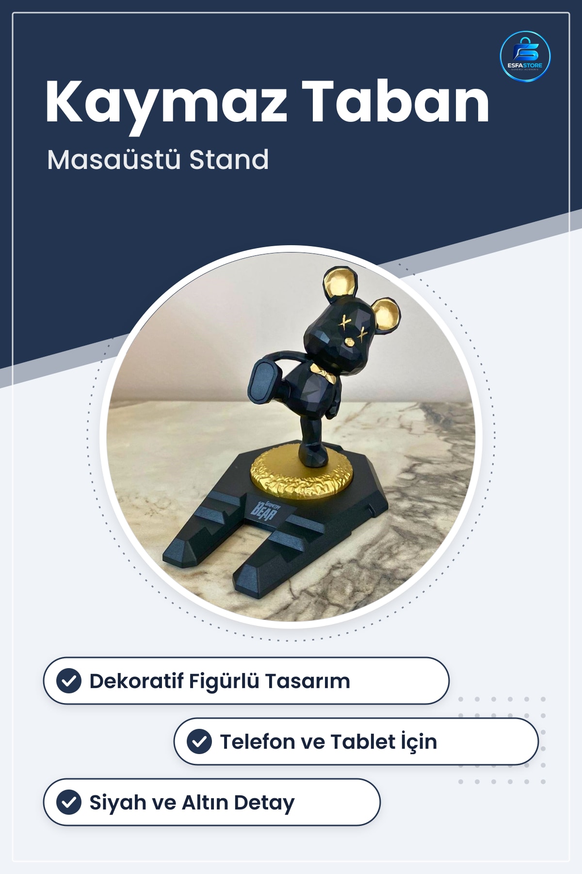 Ayıcıklı Masaüstü Telefon ve Tablet Standı Kaymaç Taban Ergonomik Dekoratif Hediyelik Pratik