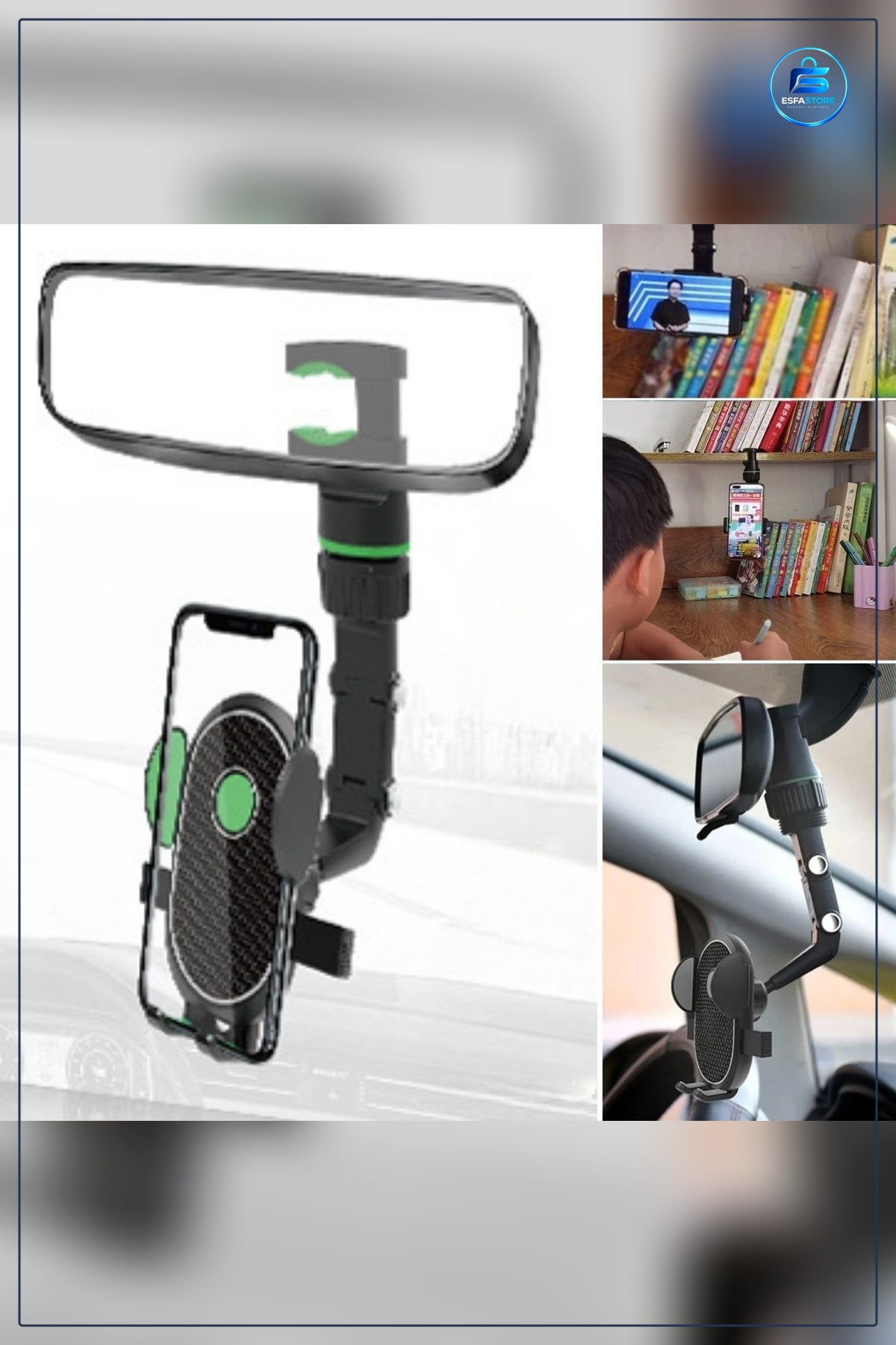 Dikiz Aynasına Takılabilen Eklemli Telefon Tutucu Döner Başlıklı Ayarlanabilir Araç İçi Pratik
