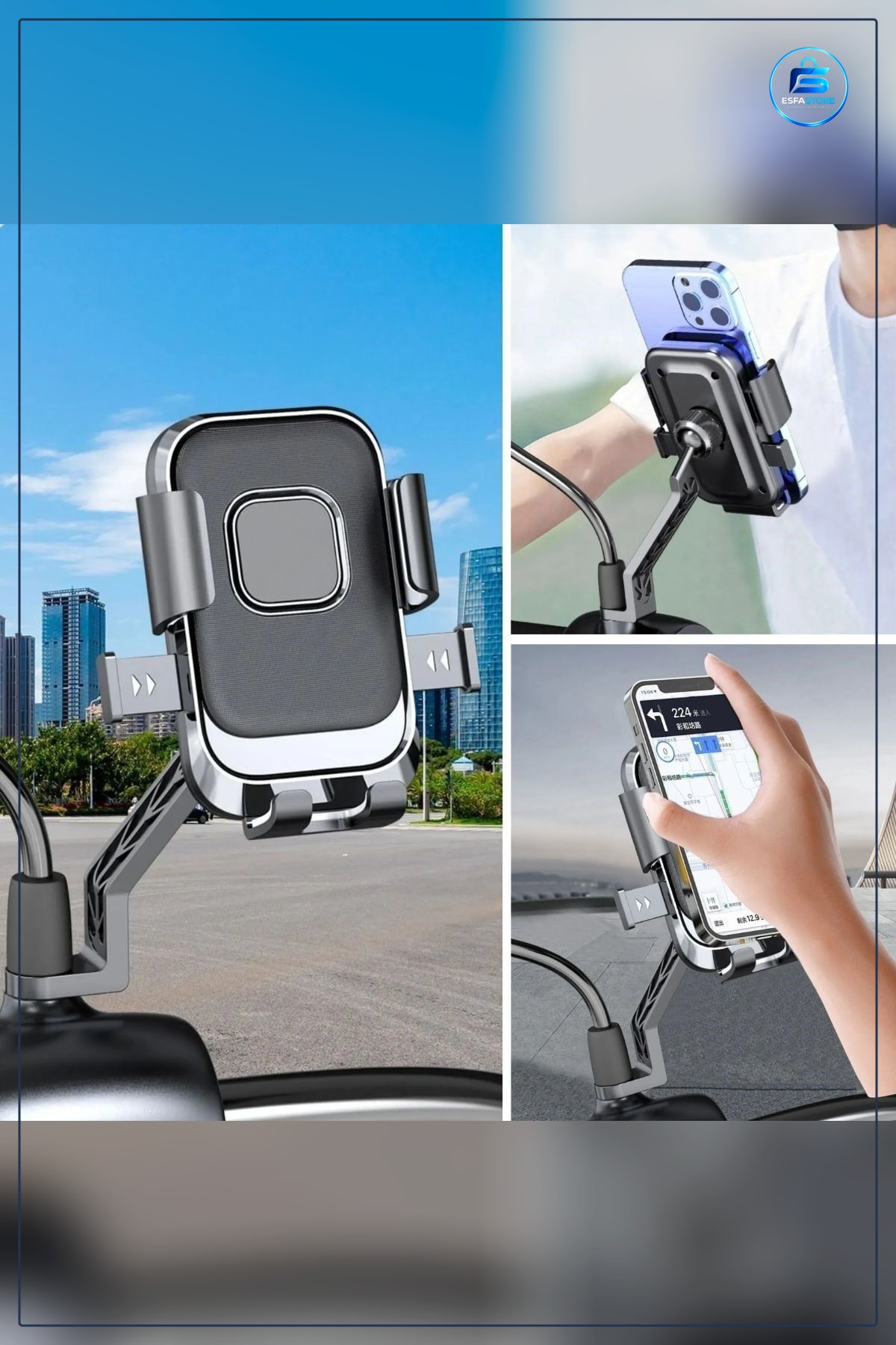 Motosiklet Bisiklet Scooter Dikiz Aynası Telefon Tutucu Aparatı Dönebilen Titreşim Önleyici Pratik