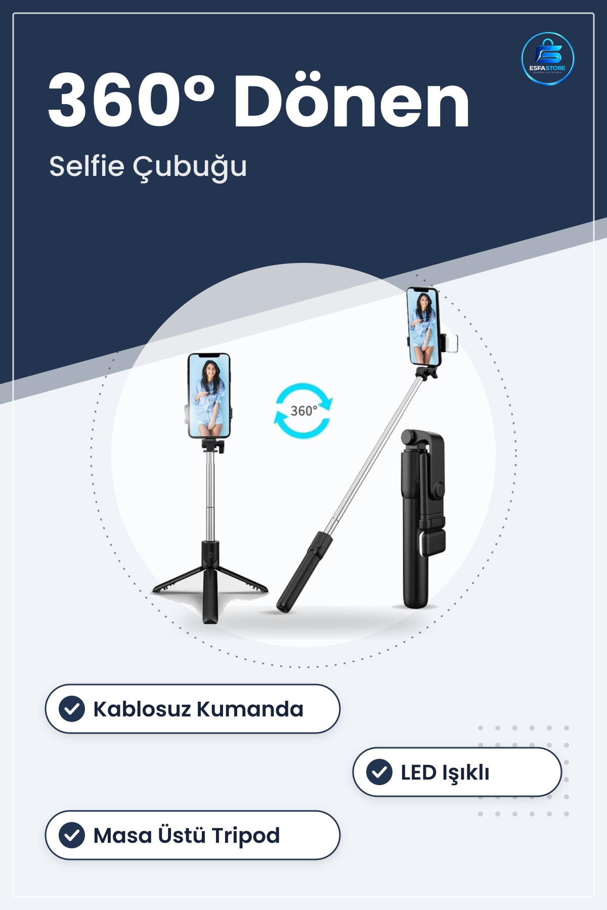 Kablosuz Kumandalı LED Işıklı Uzayabilen Selfie Çubuğu Masa Üstü Tripod Taşınabilir Kullanışlı