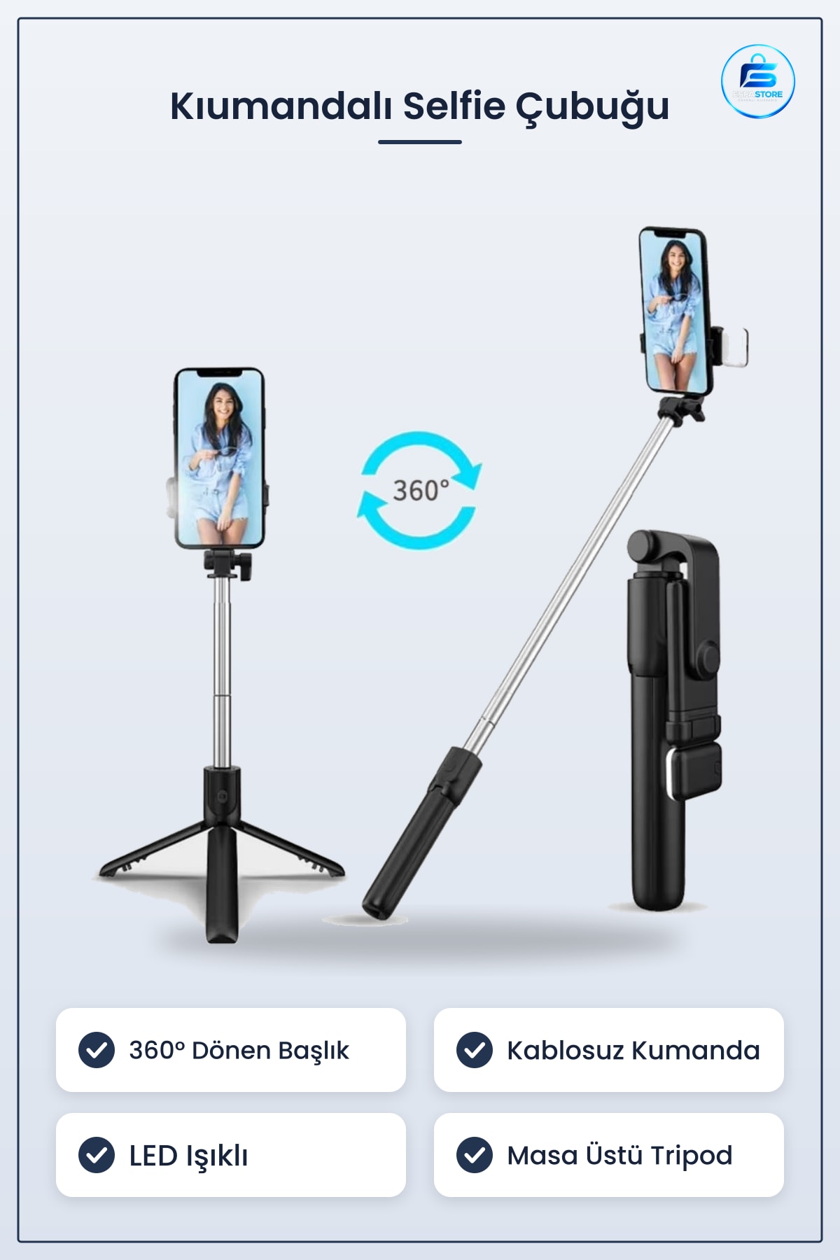Kablosuz Kumandalı LED Işıklı Uzayabilen Selfie Çubuğu Masa Üstü Tripod Taşınabilir Kullanışlı