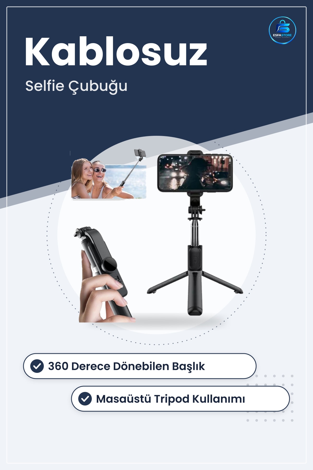 Kablosuz Kumandalı Selfie Çubuğu Masaüstü Tripod Telefon Tutuculu Ayarlanabilir Dayanıklı Pratik