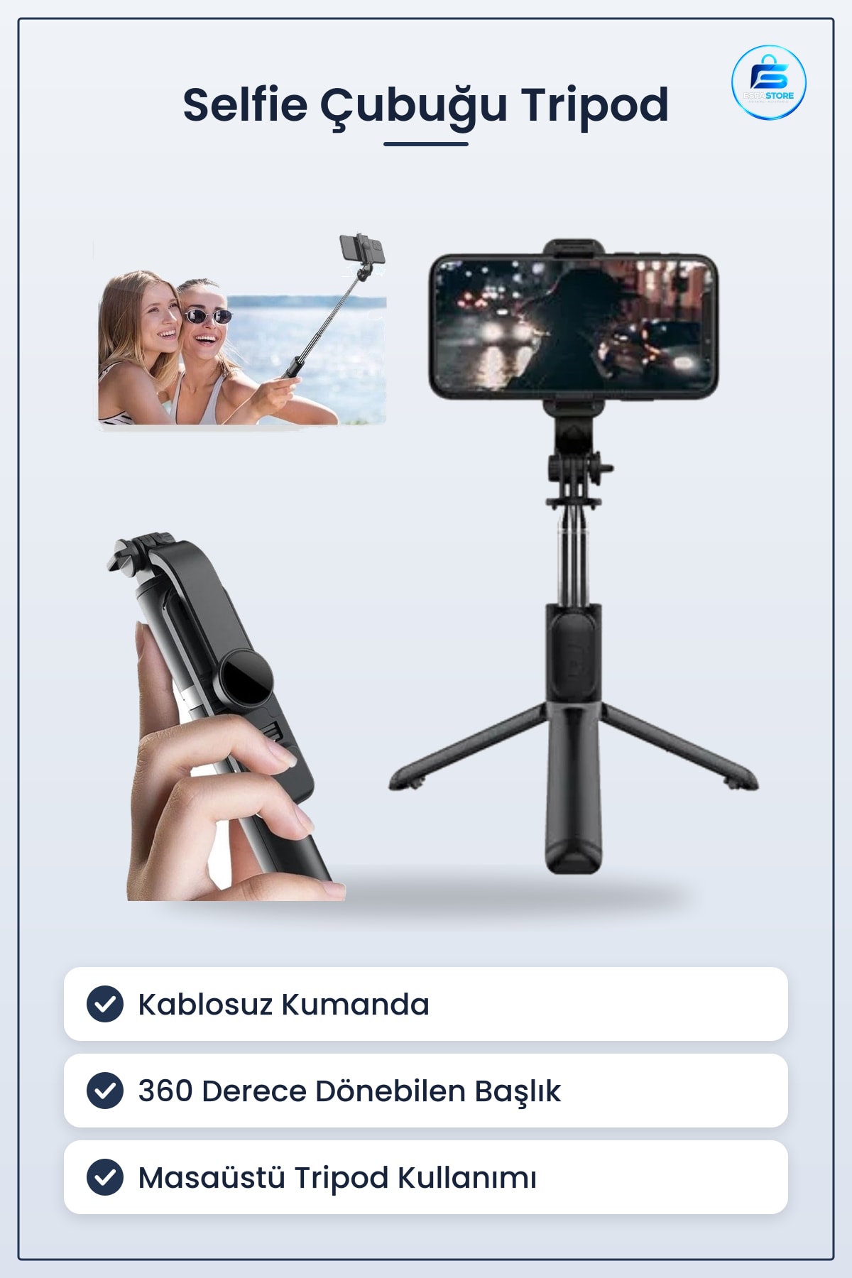Kablosuz Kumandalı Selfie Çubuğu Masaüstü Tripod Telefon Tutuculu Ayarlanabilir Dayanıklı Pratik