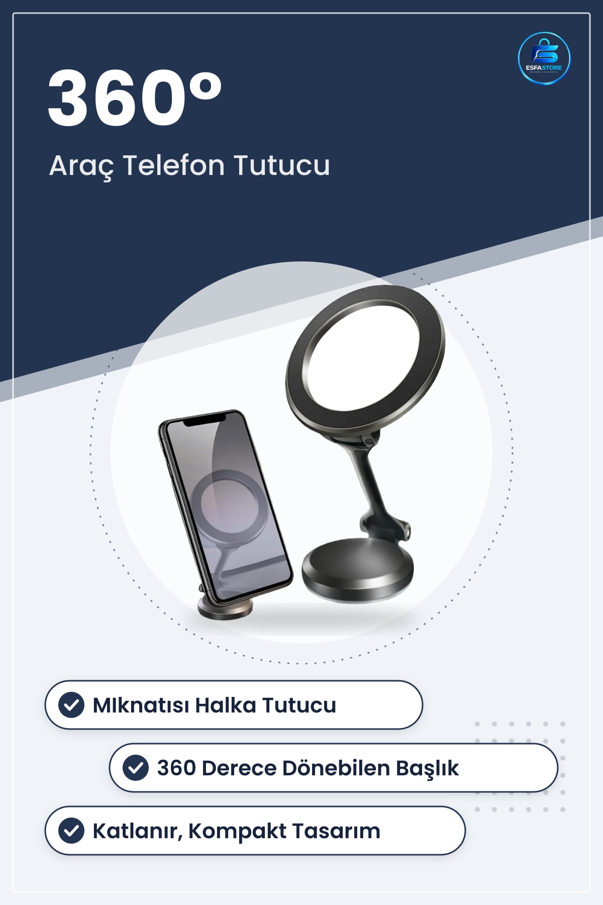 Döner Katlanır Manyetik Araç Telefon Tutucu Standı Navigasyon Uyumlu Ayarlanabilir Başlık