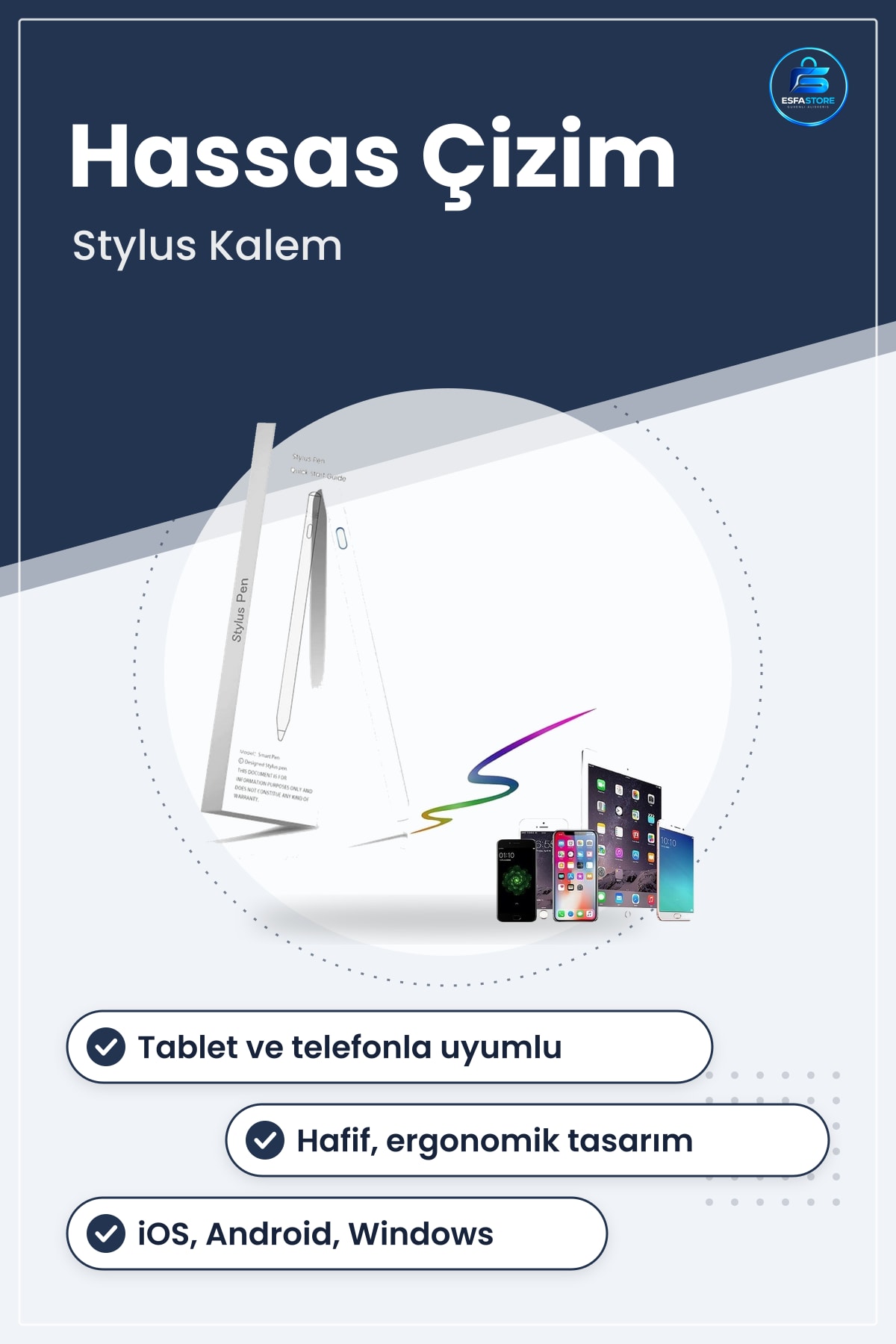 Stylus Pen Tablet Dokunmatik Telefon Uyumlu Hassas Çizim Not Alma ve Tasarım Kalemi