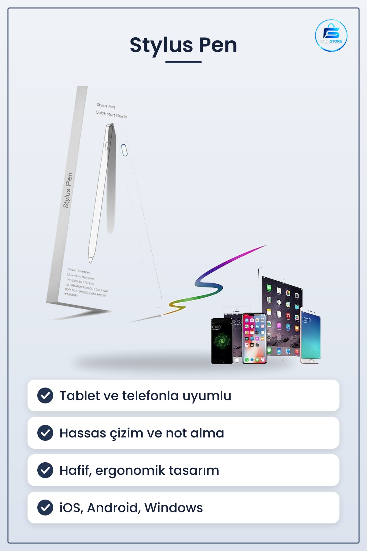 Stylus Pen Tablet Dokunmatik Telefon Uyumlu Hassas Çizim Not Alma ve Tasarım Kalemi