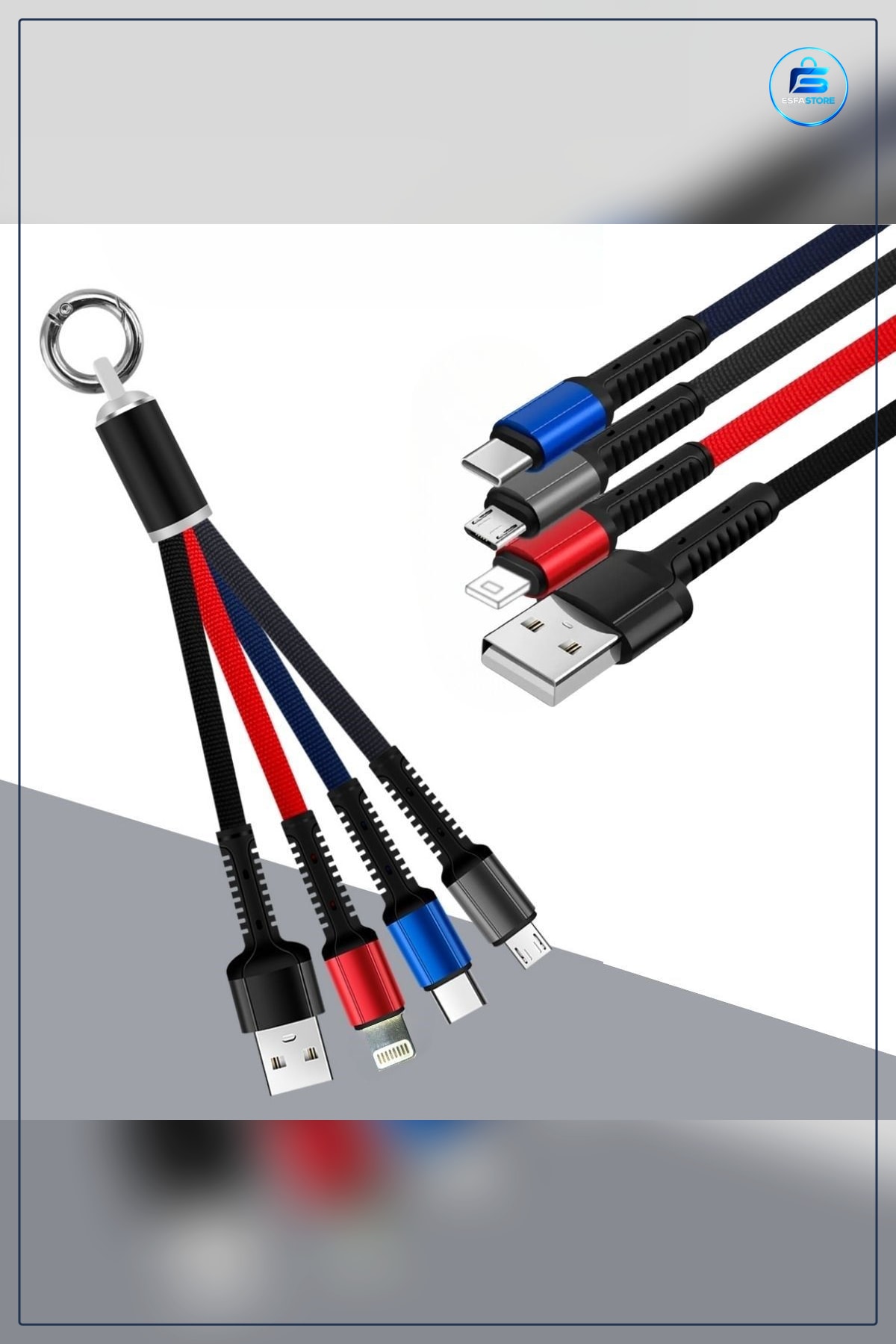 Işıklı Anahtarlık Model Üçlü Şarj Kablosu Mikro USB Type C ve iPhone Uyumlu Taşınabilir Pratik