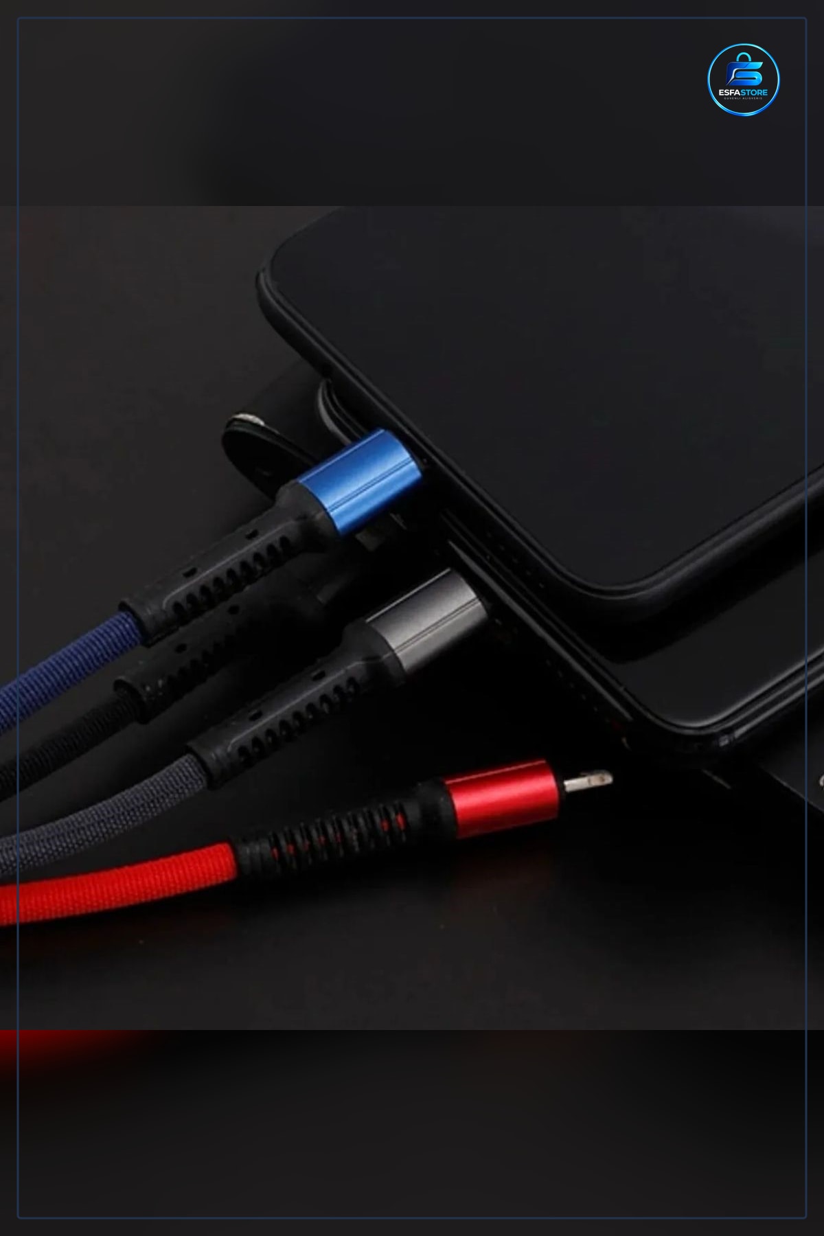 Işıklı Anahtarlık Model Üçlü Şarj Kablosu Mikro USB Type C ve iPhone Uyumlu Taşınabilir Pratik