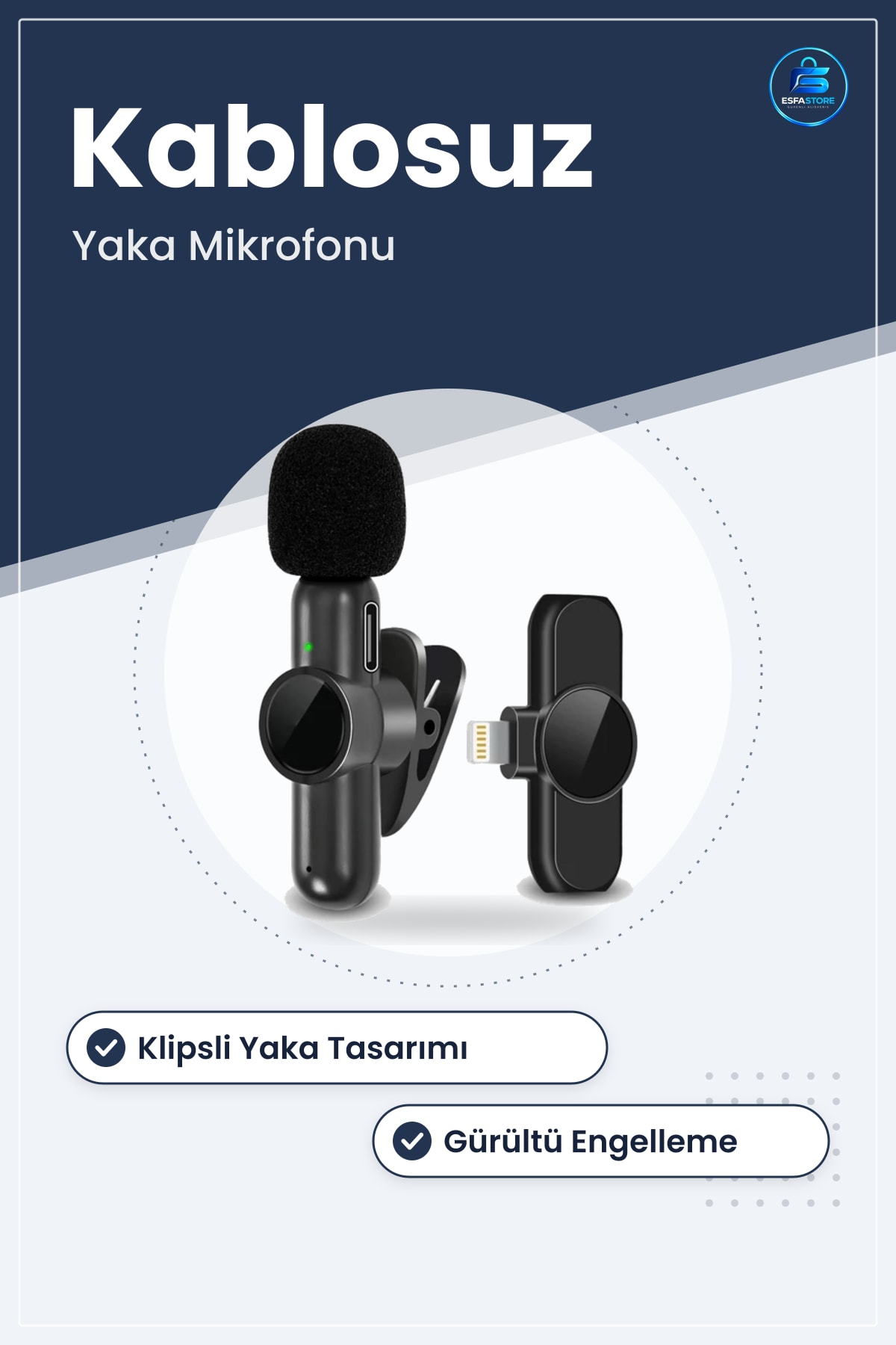 Kablosuz Yaka Mikrofonu Type C Dönüştürücülü Android ve iPhone Uyumlu Klipsli Ses Kayıt Cihazı