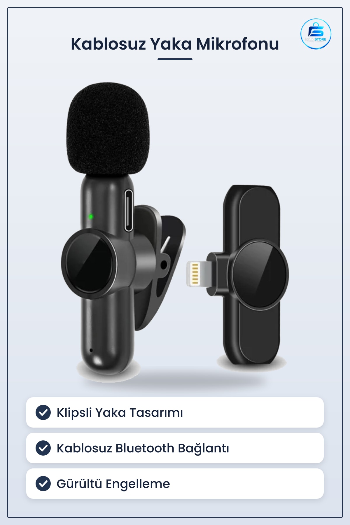 Kablosuz Yaka Mikrofonu Type C Dönüştürücülü Android ve iPhone Uyumlu Klipsli Ses Kayıt Cihazı