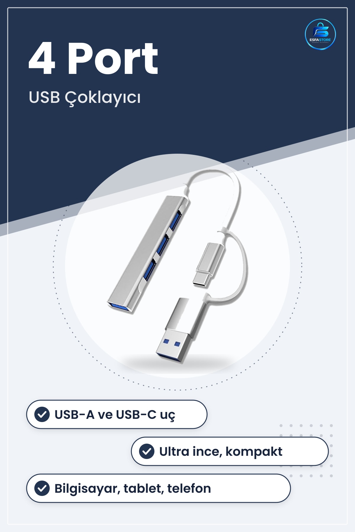 Ultra İnce USB C Bölücü Hub Adaptör Çok Portlu Kompakt Taşınabilir Dayanıklı Hediyelik