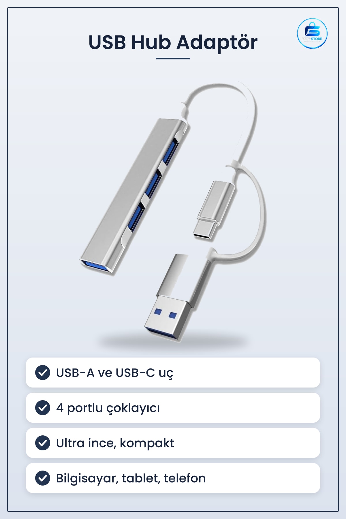 Ultra İnce USB C Bölücü Hub Adaptör Çok Portlu Kompakt Taşınabilir Dayanıklı Hediyelik
