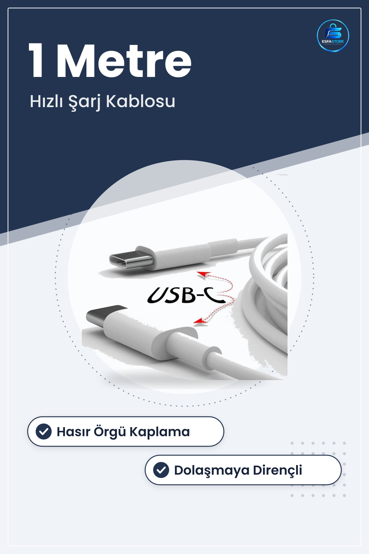 USB C Uçlu Hasır Örgü Hızlı Şarj Kablosu iPhone Uyumlu Dayanıklı Dolaşmaya Karşı Dirençli Pratik