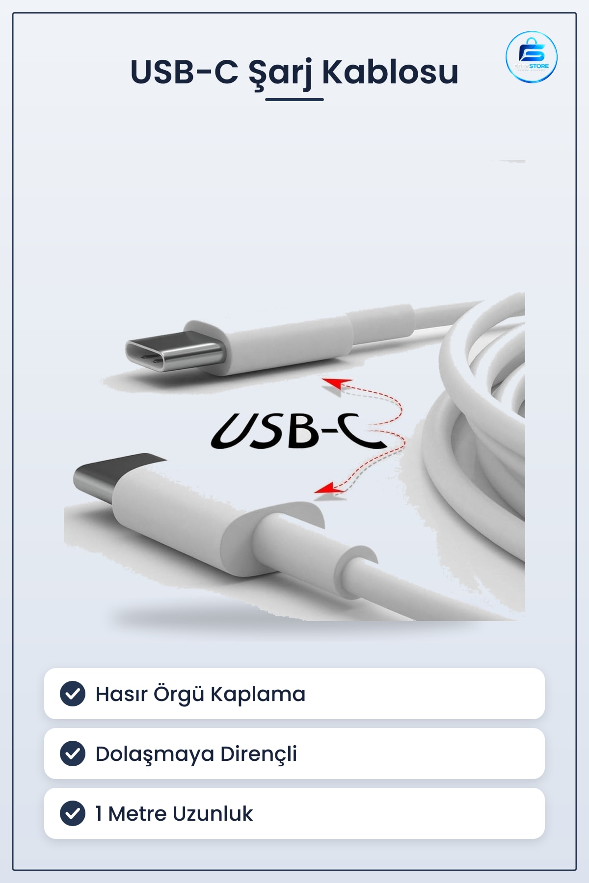 USB C Uçlu Hasır Örgü Hızlı Şarj Kablosu iPhone Uyumlu Dayanıklı Dolaşmaya Karşı Dirençli Pratik