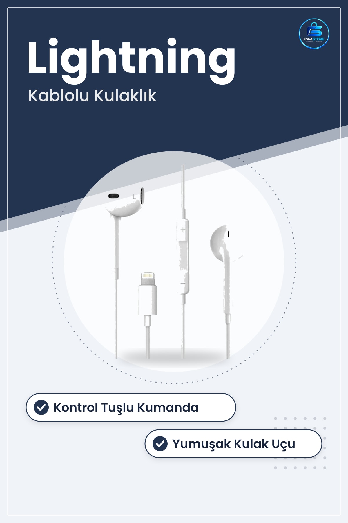 Kulaklık iPhone Lightning Uçlu Pop Up Kulakiçi Kontrol Tuşlu Yumuşak Kulak Ucu Pratik Kullanım