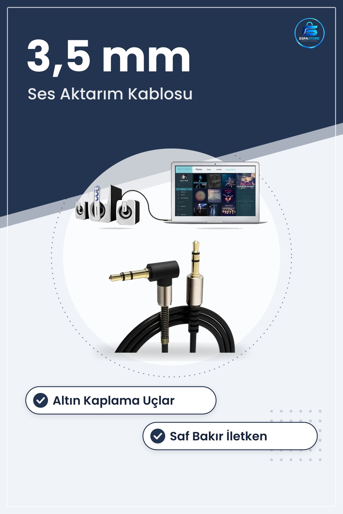 AUX Ses Aktarım Kablosu Jak Erkek L Tipi Telefon Araç İçi Hoparlör Bağlantı Dayanıklı Pratik