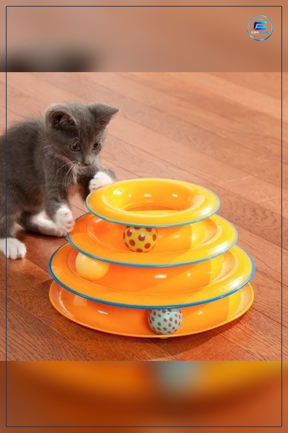 Üç Katlı Kedi Oyuncağı Top Yakalama Kulesi Eğlenceli Oyun Seti 24 cm Kaymaz Pedli Tabanlı