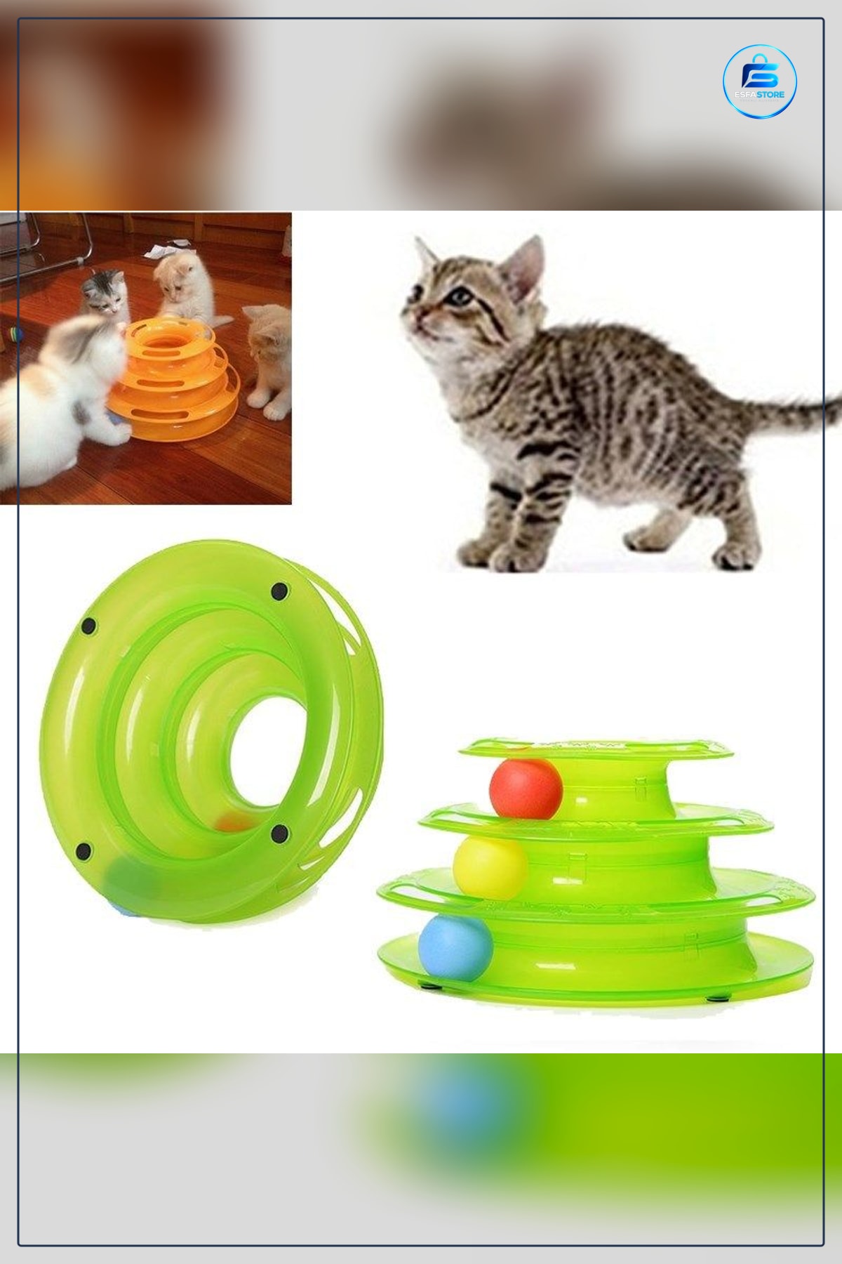 Üç Katlı Kedi Oyuncağı Top Yakalama Kulesi Eğlenceli Oyun Seti 24 cm Kaymaz Pedli Tabanlı