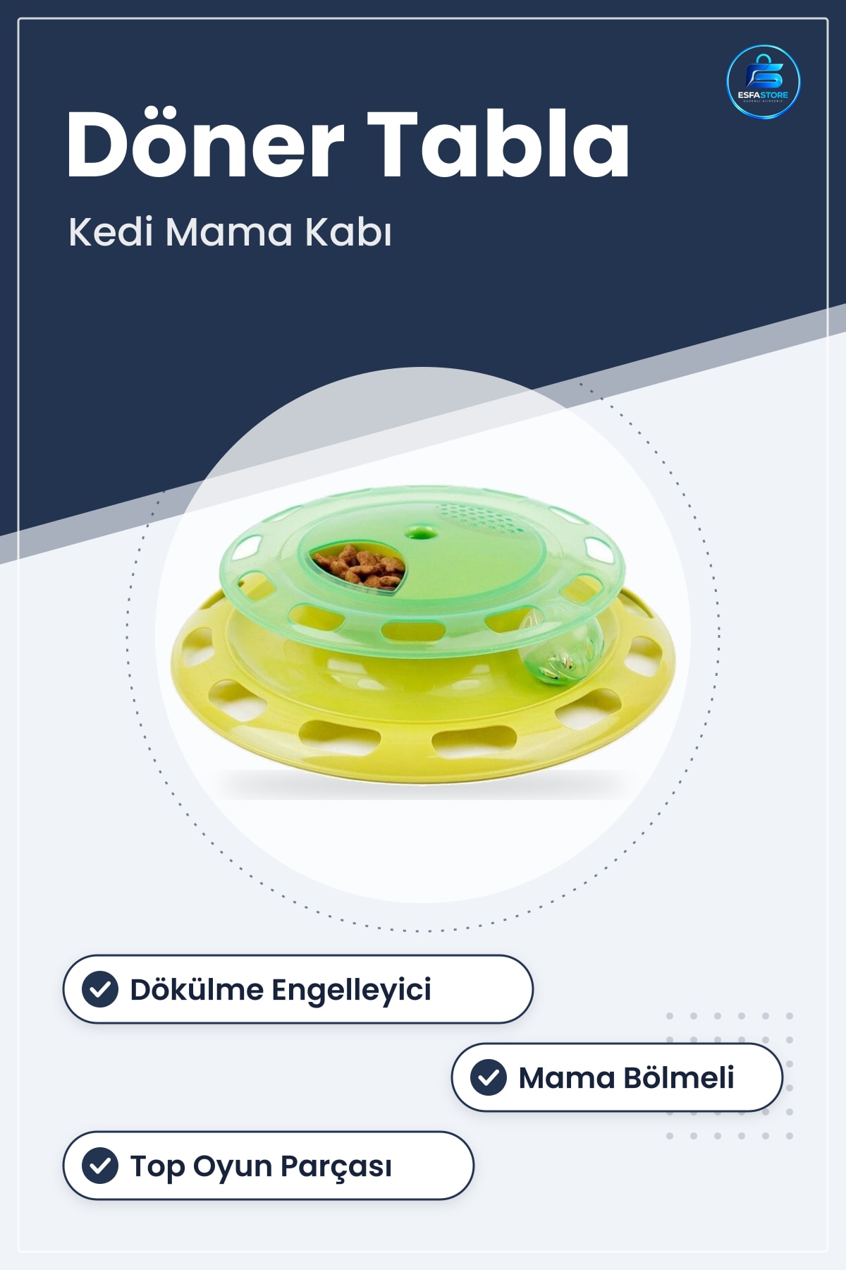 Döner Tablalı Kedi Mama Kabı Eğlenceli Dökülme Engelleyici Yemek Tabağı Pratik Hediyelik