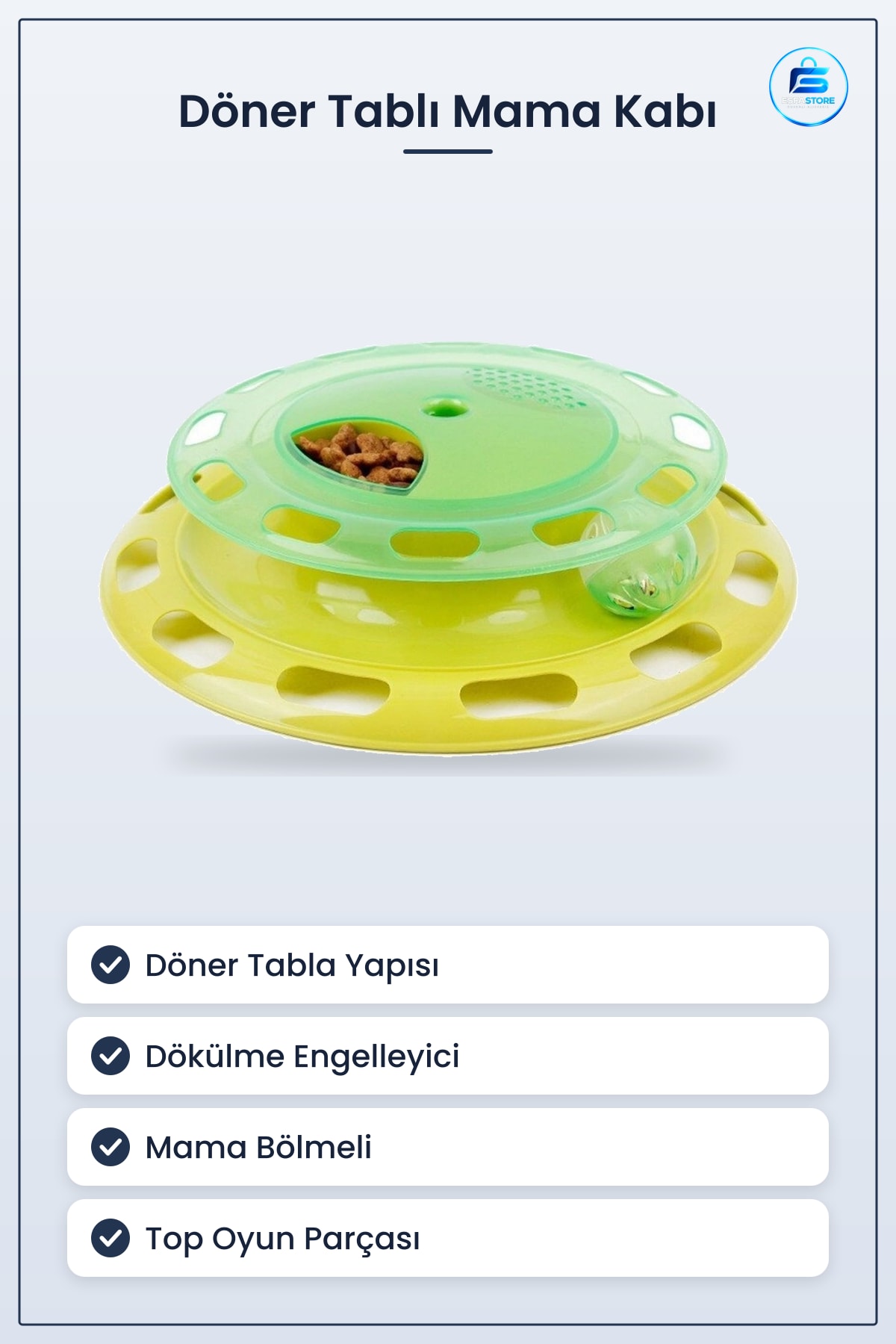 Döner Tablalı Kedi Mama Kabı Eğlenceli Dökülme Engelleyici Yemek Tabağı Pratik Hediyelik
