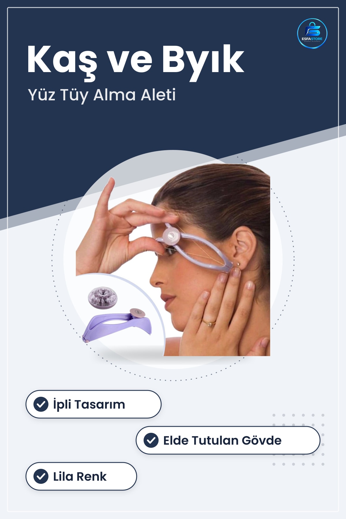 İpli Kaş Bıyık Yüz Tüy Alma Aleti Epilasyon Makinesi Pratik Acusız Kıl Alıcı Lila Kolay Saklama