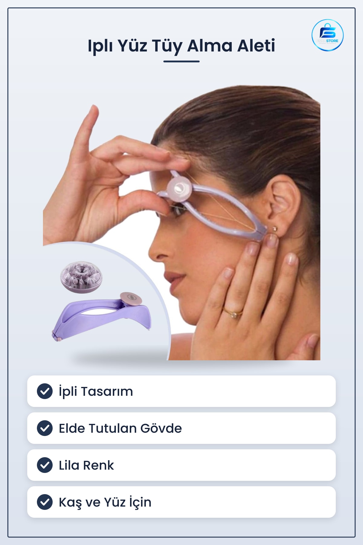 İpli Kaş Bıyık Yüz Tüy Alma Aleti Epilasyon Makinesi Pratik Acusız Kıl Alıcı Lila Kolay Saklama