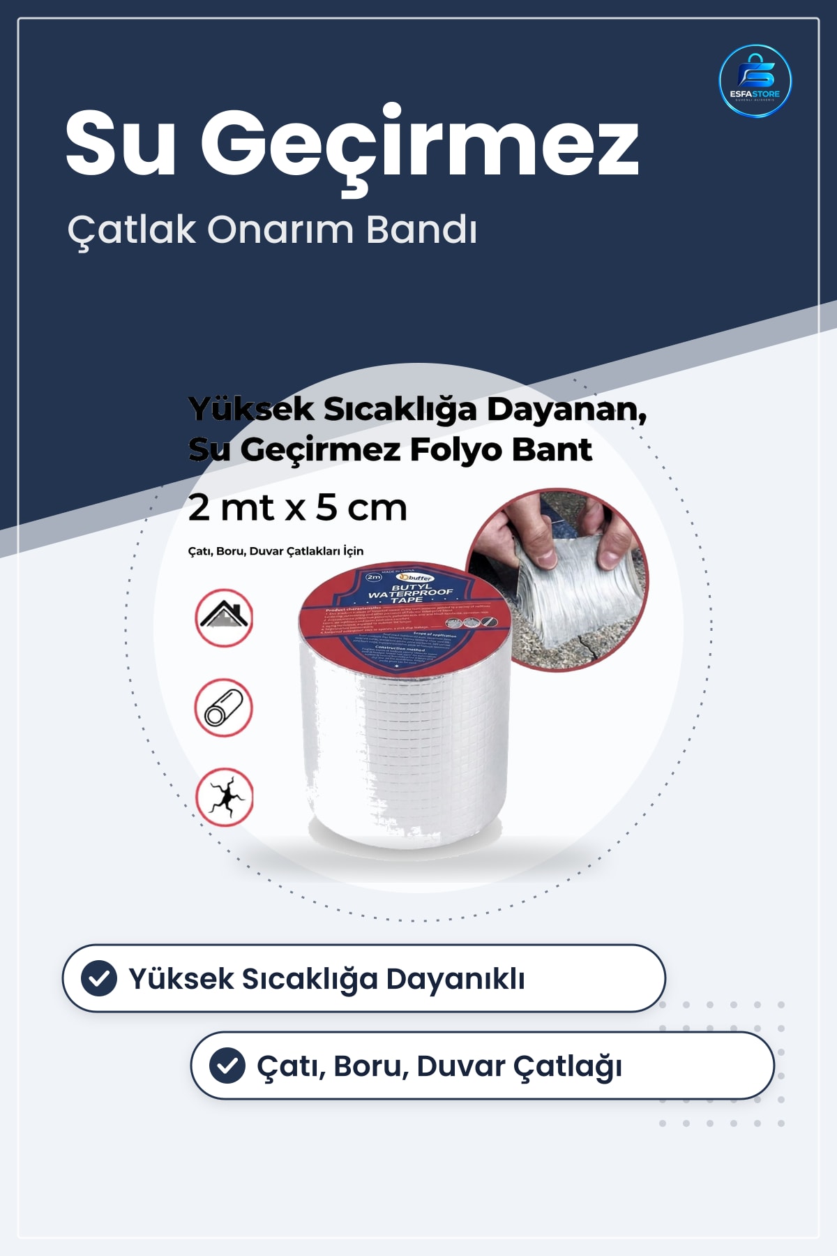 Yüksek Sıcaklığa Dayanıklı Su Geçirmez Alüminyum Folyo Çatı Duvar Çatlak Onarım Tamir Bandı