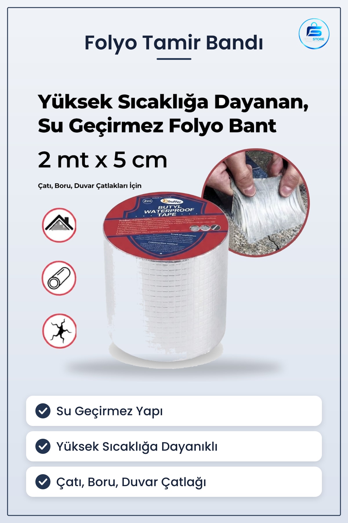 Yüksek Sıcaklığa Dayanıklı Su Geçirmez Alüminyum Folyo Çatı Duvar Çatlak Onarım Tamir Bandı