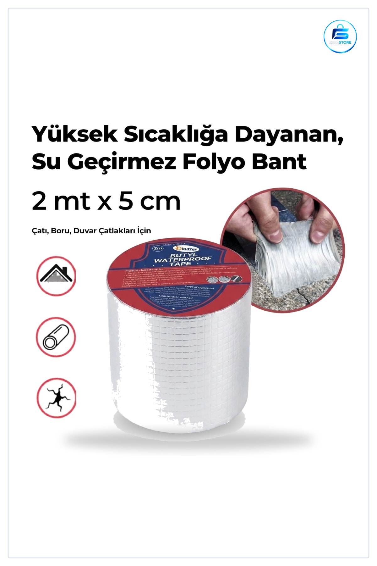 Yüksek Sıcaklığa Dayanıklı Su Geçirmez Alüminyum Folyo Çatı Duvar Çatlak Onarım Tamir Bandı