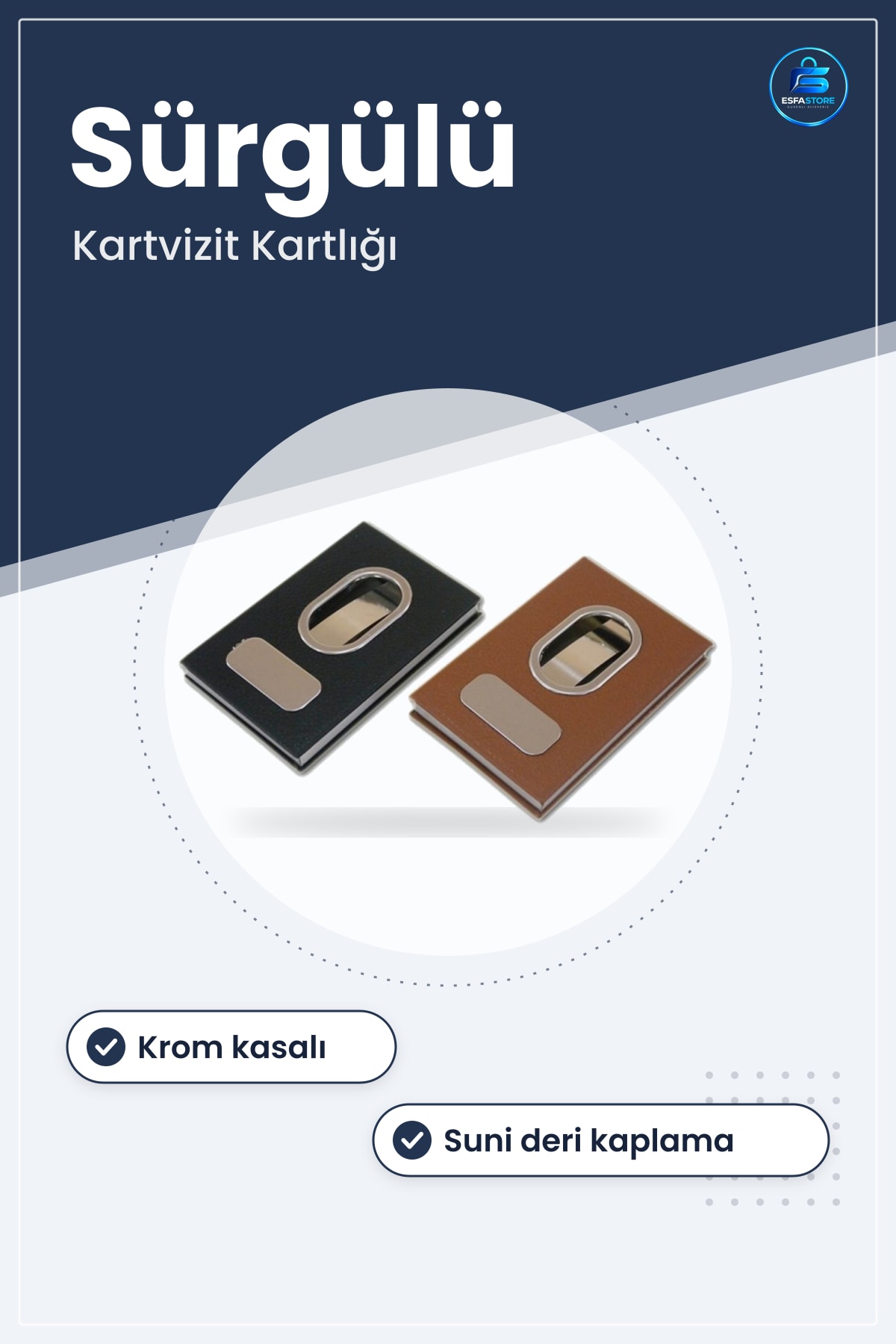 Parmak Sürgülü Kartvizitlik Suni Deri Mekanizmalı Kartlık Cüzdanı Krom Kasa 9,7 cm x 6,3