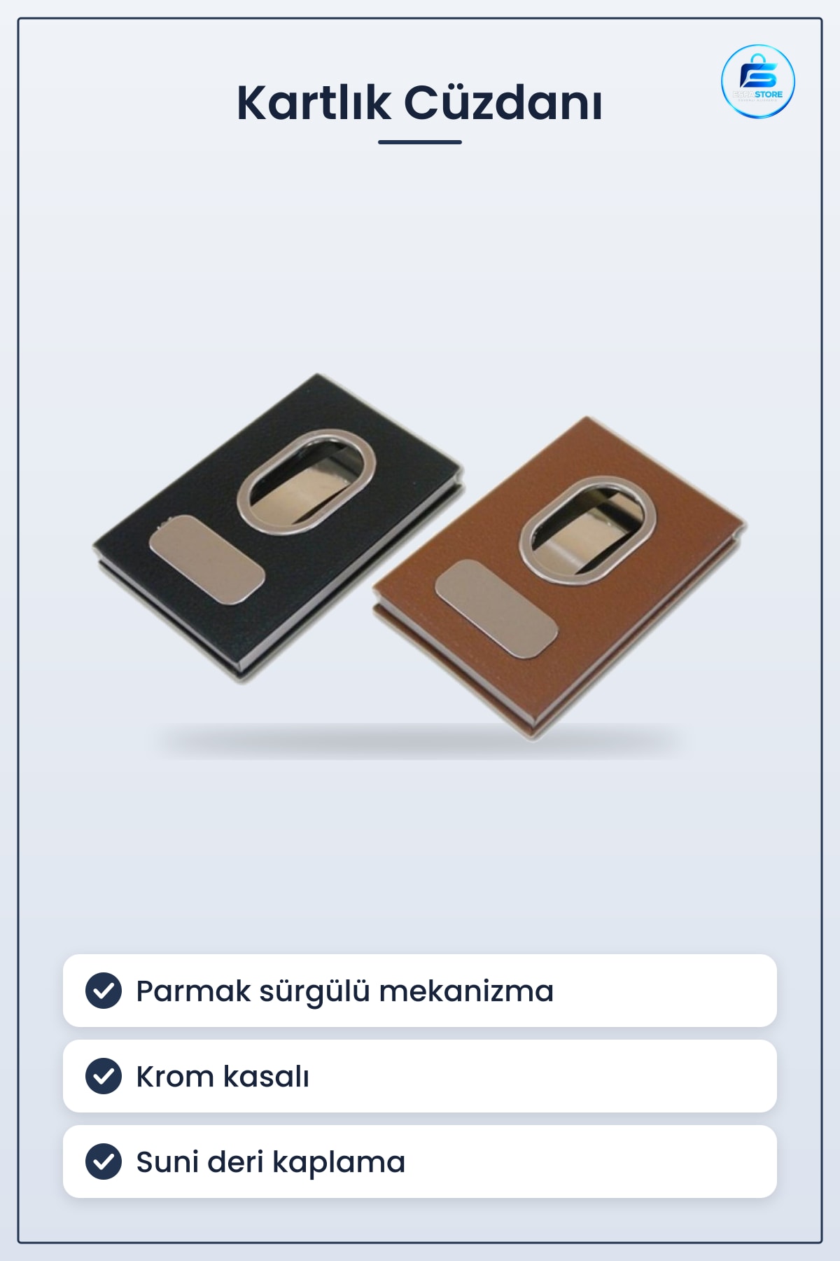 Parmak Sürgülü Kartvizitlik Suni Deri Mekanizmalı Kartlık Cüzdanı Krom Kasa 9,7 cm x 6,3