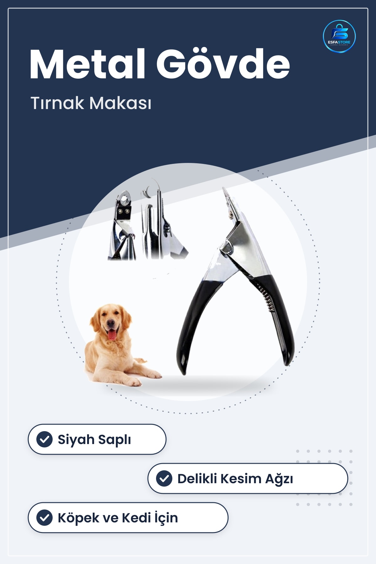 Evcil Hayvan Tırnak Makası Metal Gövdeli Siyah Saplı Köpek Kedi Pati Bakım Kesici