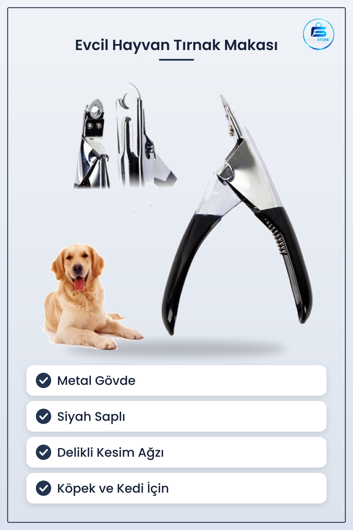 Evcil Hayvan Tırnak Makası Metal Gövdeli Siyah Saplı Köpek Kedi Pati Bakım Kesici