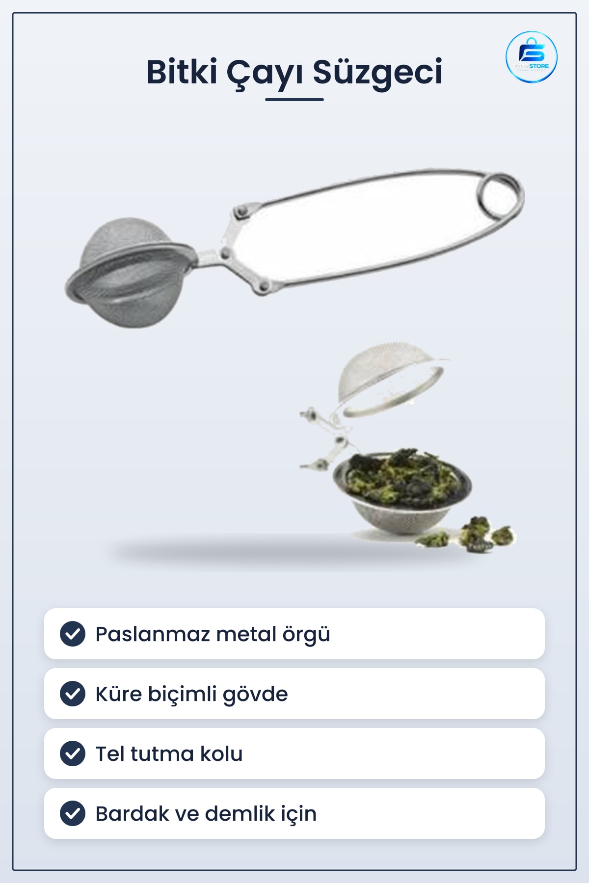 Paslanmaz Metal Bitki Çayı Demleme Süzgeci Aparatı Pratik Kullanışlı Dayanıklı Hediyelik Mutfak