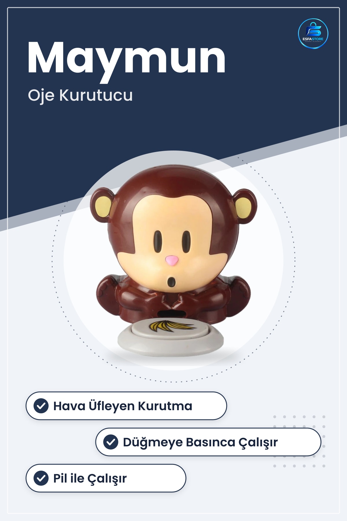 Maymun Figürlü Hava Üfleyen Oje Kurutucu Pratik Kolay Hızlı Tırnak Kurutma Aparatı Mini Hediyelik