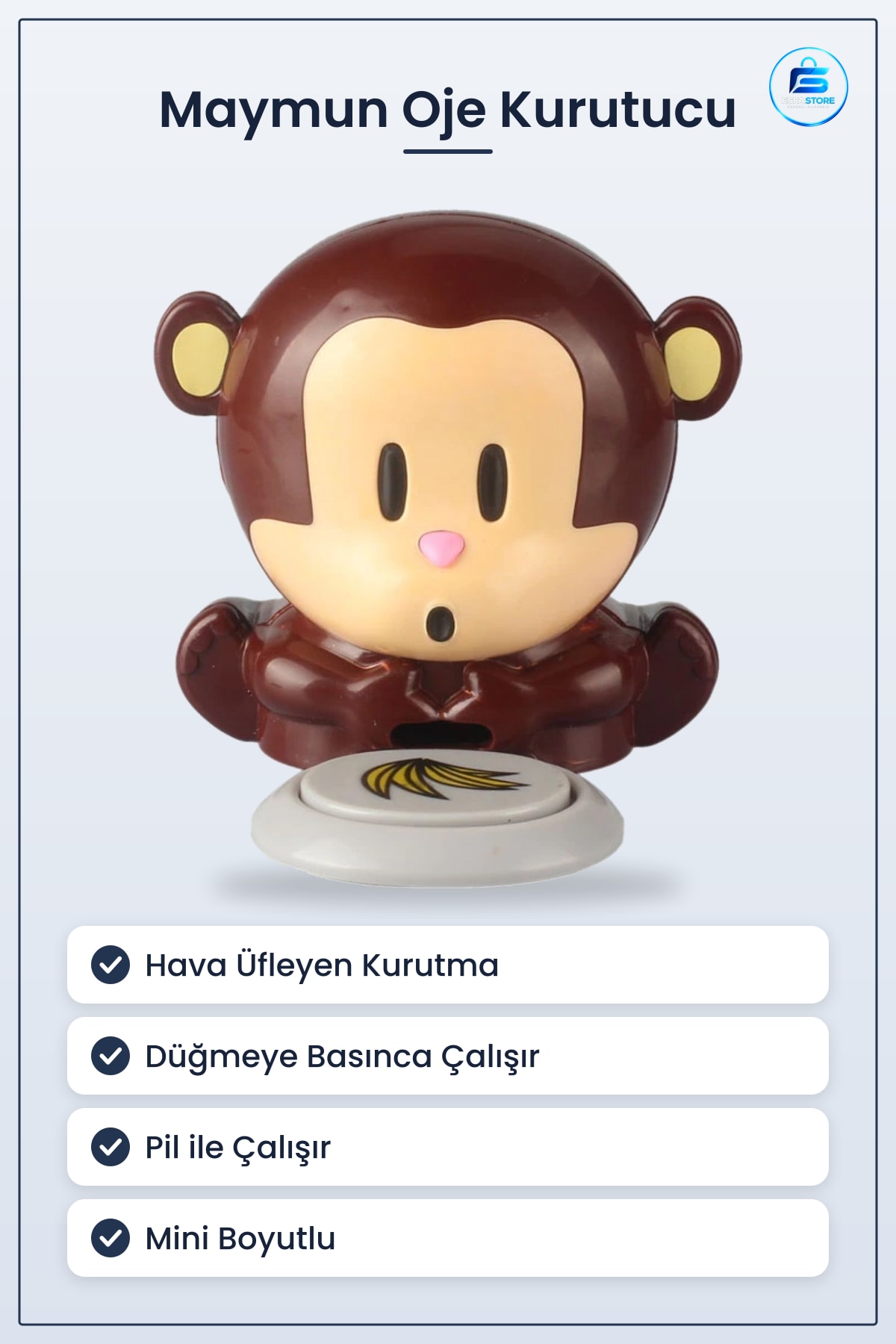 Maymun Figürlü Hava Üfleyen Oje Kurutucu Pratik Kolay Hızlı Tırnak Kurutma Aparatı Mini Hediyelik